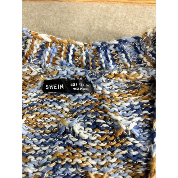 Shein Crop Cardigan Open Sweater Sz Small Chunky Oversized Space Dye Blue - Picture 7 of 7